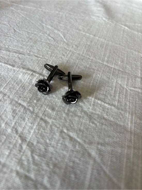 Black Rose Cuff Links - Black Metal Pair