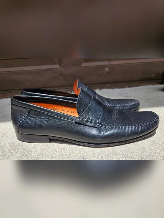 SANTONI Casual Dress Shoes Soft Black Leather Italian Slip On Loafers  Size 11D