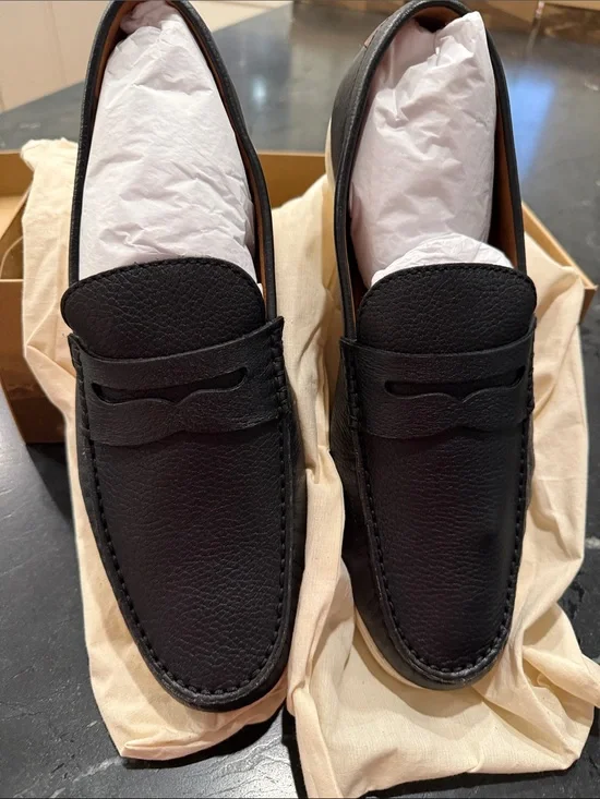 Trask Black Leather Penny Loafers