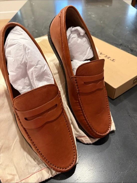 Trask Tan Leather Penny Loafers