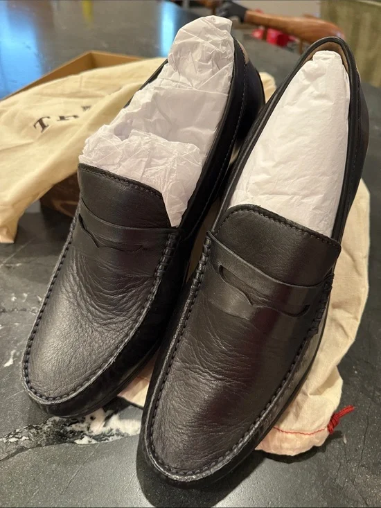 Trask brown and tan loafers box