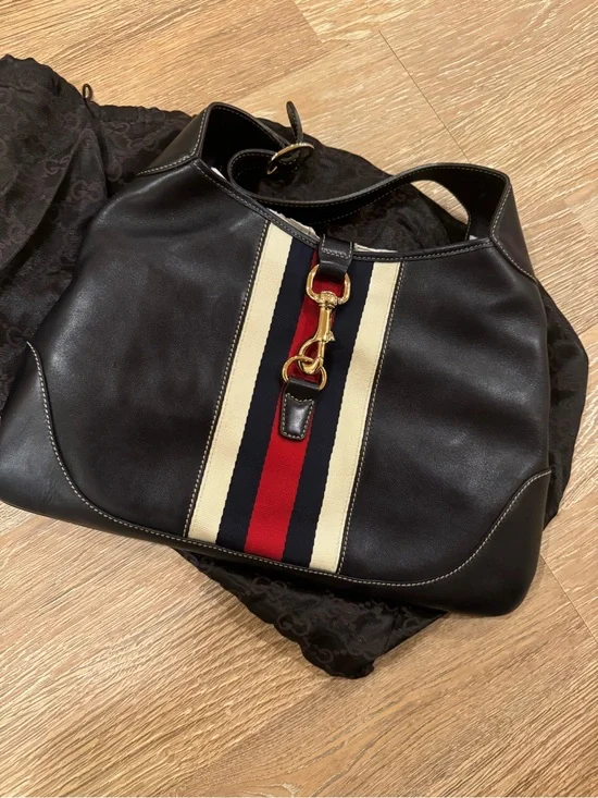 Gucci Navy Leather Hobo with Red & Navy Web Stripe