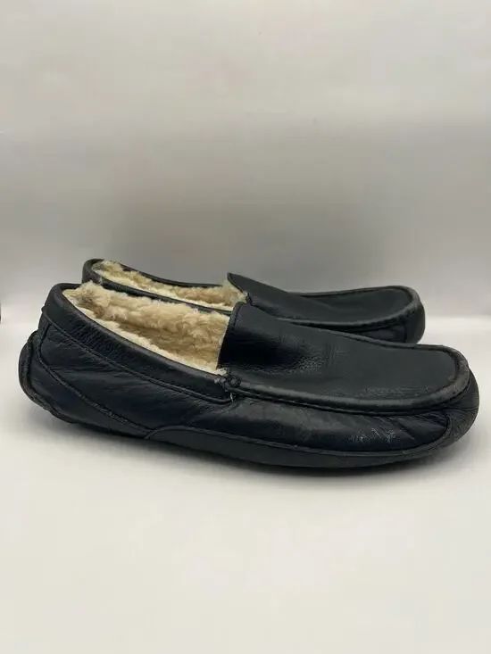 Ugg Ascot Black Leather Slippers Men Size 10