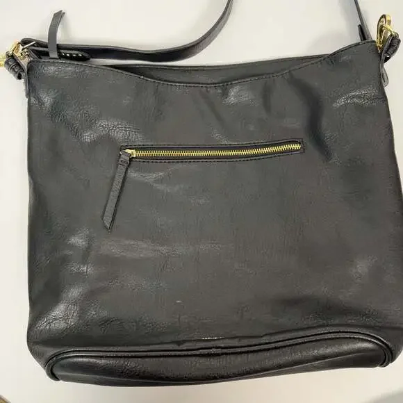 Steve Madden Black Faux Leather Hobo Shoulder Bag with Gold-Tone Hardware