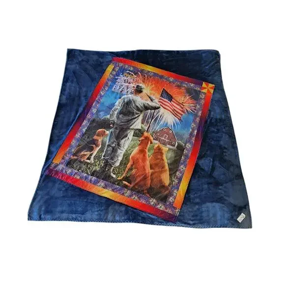Patriotic Home of Brave Military Americana Project Linus Blue Blanket 57x63