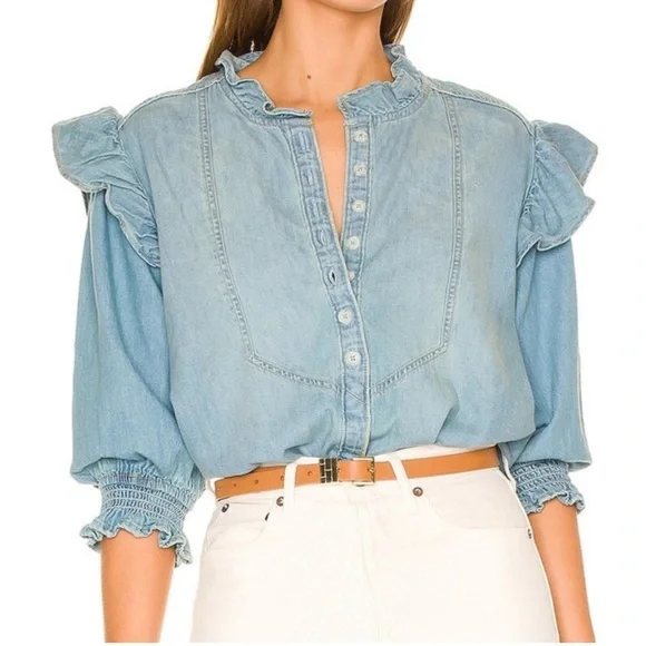 Free people Louise Denim‎ Top in Indigo size XS