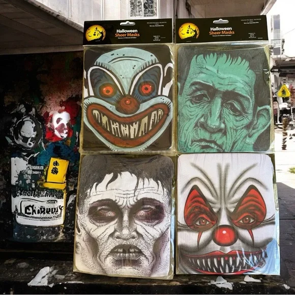 NEW Creepy Halloween‎ Sheer Masks Set of 4 | Spooky Mixed Styles Surprise Pack