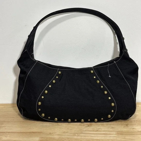 Kenneth Cole Reaction Black Studded Hobo Shoulder Bag Purse Y2K Boho