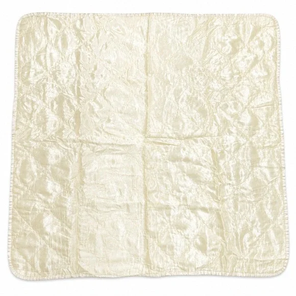 Vintage Satin 39x39 Baby Blanket Diamond Quilted Pale Yellow Cream 1950 1960