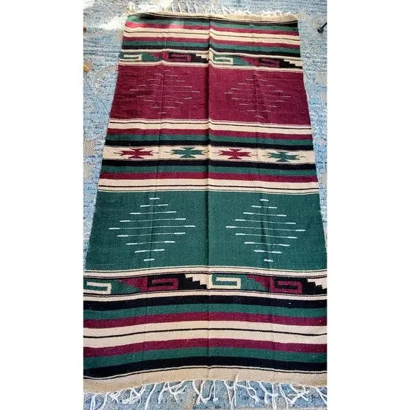 Southwestern Serape Blanket Boho Tribal Fringe Throw Rug Cabin Decor