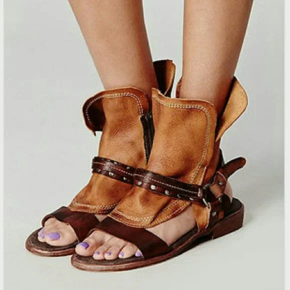Free People Everything Went West leather studded harness bootie gladiator sandal