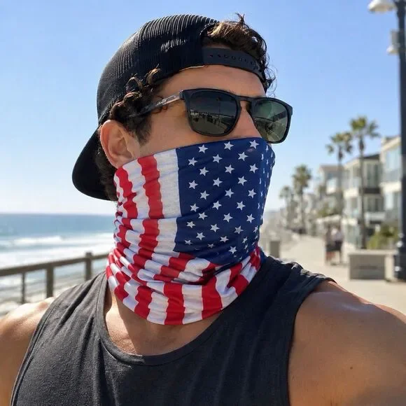 Hurley Neck Gaiter Face Mask Mens American Flag Bandana Headband Activewear