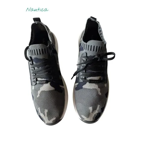 Nautica Gray Camo Knit Sneakers Sock Lace Up Athletic Shoes Men's 9.5