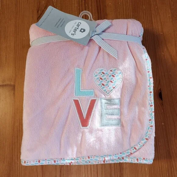 Carter's pink baby blanket LOVE heart applique New Carters
