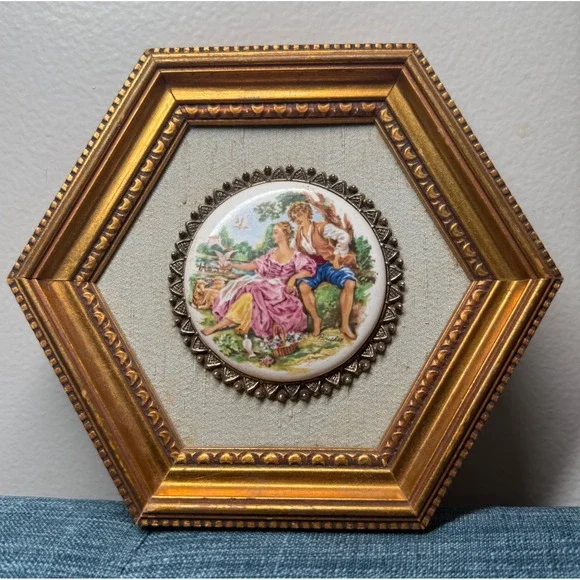 Vintage French Provincial Boucher Rococo Style Wall Hanging Porcelain Plaque