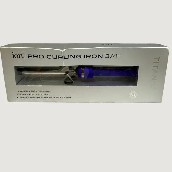 Ion Titanium Pro Curling Iron 3/4 Inch Barrel Blue Silver 450F Dual Voltage NEW