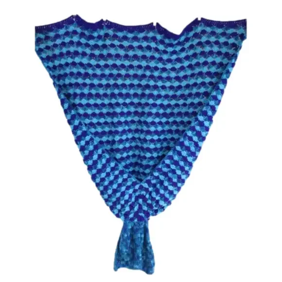 Vintage Teal/Blue/Purple Afghan Crochet Blanket With Mermaid‎ Tail 58