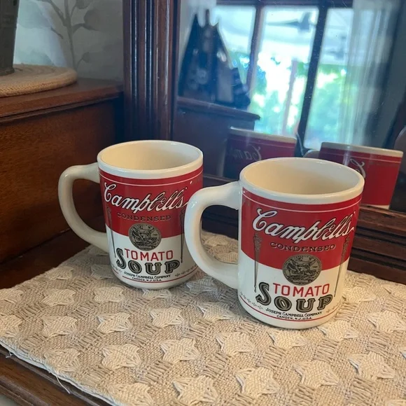 CAMPBELL'S *Vintage* Tomato Soup Ceramic Coffee Mugs White Red Gold‎ Made in USA