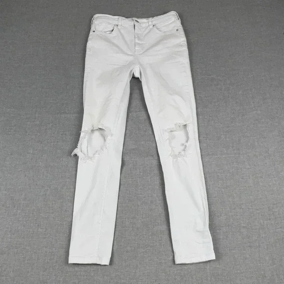 Free People Jeans Womens W 27R White Mid Rise Skinny Distressed Ripped Denim