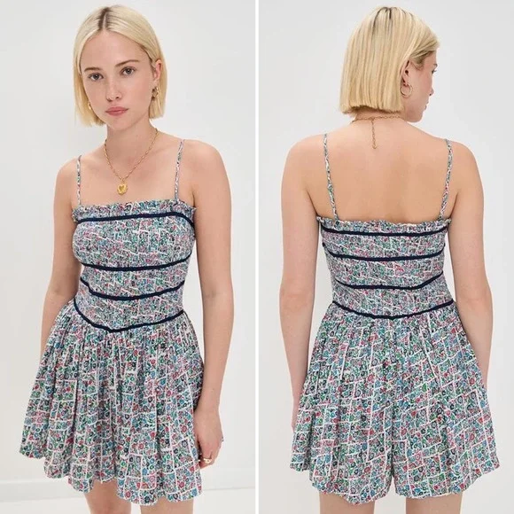 Free People NWT Bali Checked Out Gardenia Floral Romper LARGE‎ Smocked Pockets
