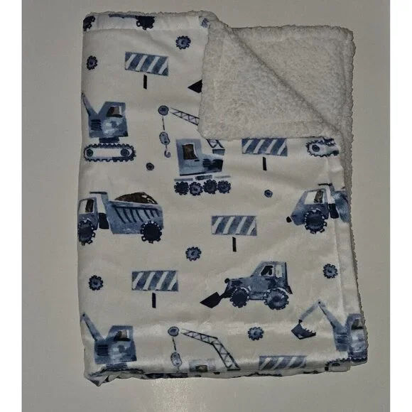 RN 119741 Blue White Construction Truck Baby Blanket Fleece SL Home Fashion SOFT