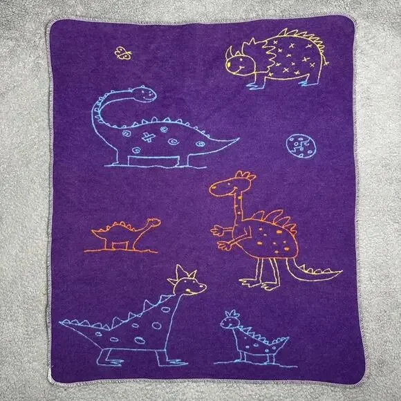 David Fussenegger Reversible Colorful Baby Blanket Cotton Blend Dinosaur Pattern