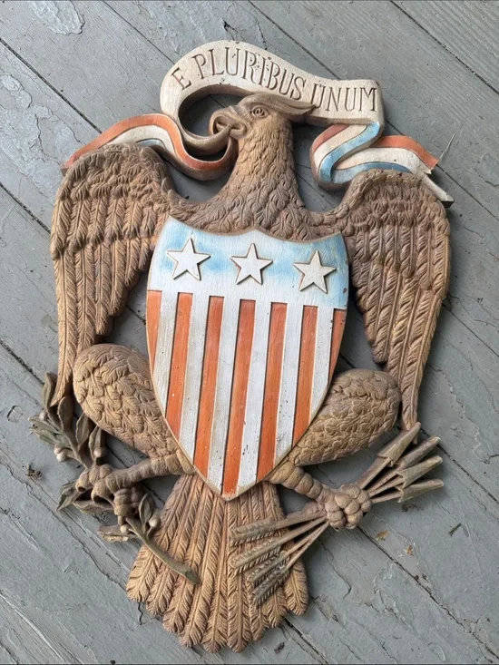 Vtg MCM Burwood Eagle Shield Wall Decor approximately 12x 18 e pluribus unium