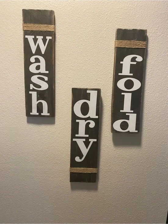 Handmade Vintage Wash Dry Fold Rustic Laundry Wall Art 3pc distressed jute rope