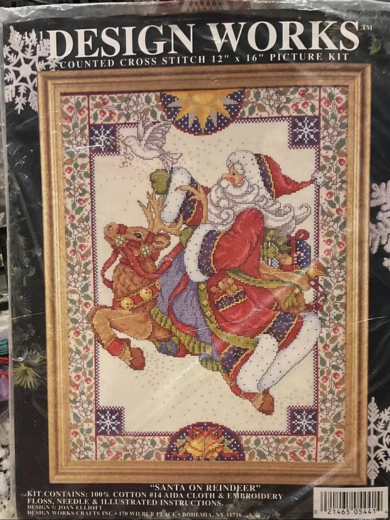 Design Works Santa on Reindeer Counted Cross Stitch Wall Art -unopened