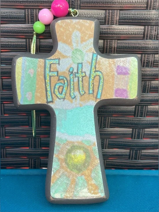 Faith Floral Cross Ornament 4.75”
