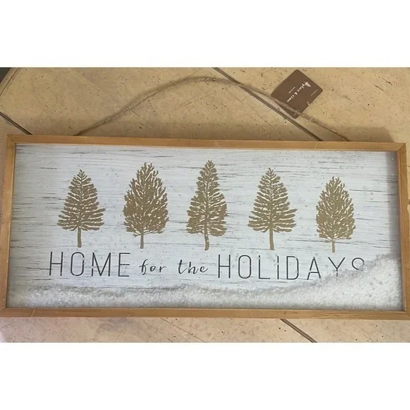 Place & Time Home for the Holidays Wood‎ Wall Sign Faux Snow Christmas Decor