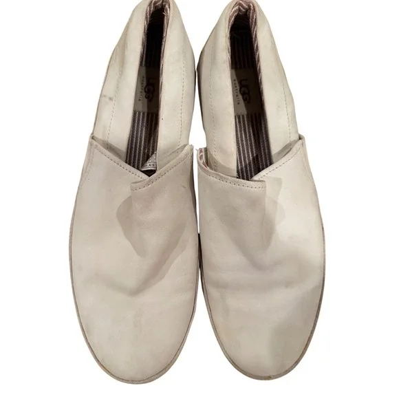UGG Australia Mens Leather Slip On Loafers Off White Vibram Sole Size 13