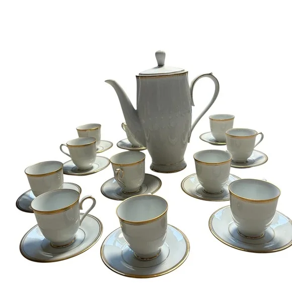 Noritake Allison VINTAGE 2610 Coffee Pot 12 Cups/Saucers Set Gold‎ Trim Japan