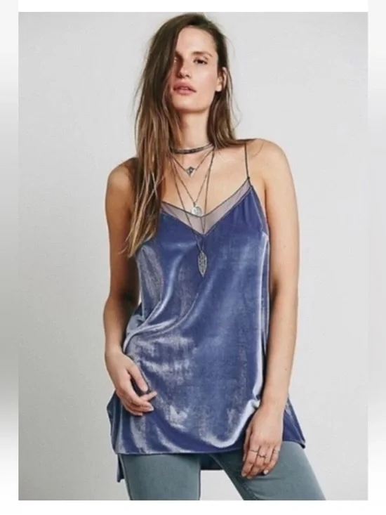 Intimately Free People Velvet Cami Sz XS Mesh Trim Periwinkle Tank‎