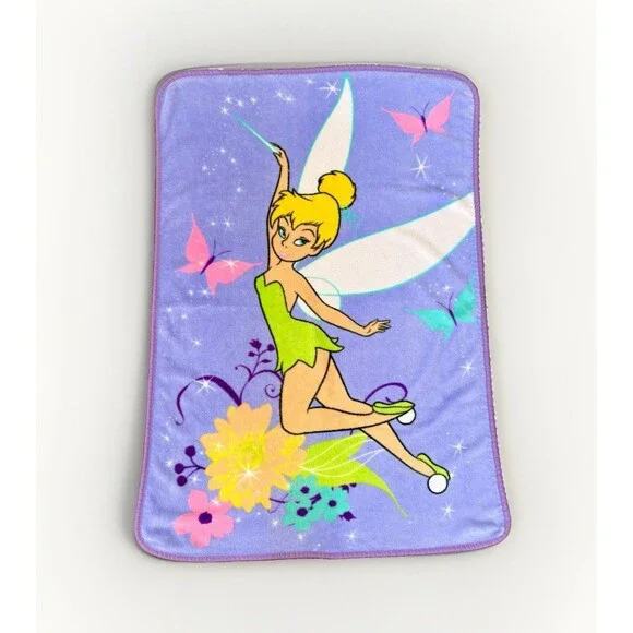 Disney Tinkerbell Fairy Purple Fleece Throw Blanket Butterfly Wand Floral Y2K