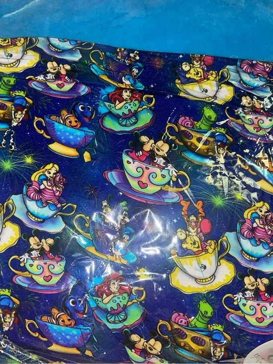 Bamboo Disney Blue Teacup blanket  with Multicolor Characters