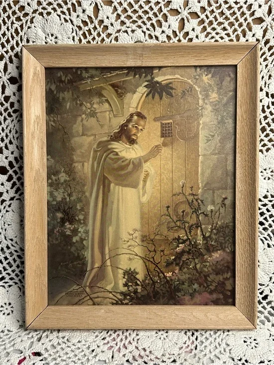 Vintage 1942 Warner Sallman Print “Christ at Hearts Door” Mid Century Religious