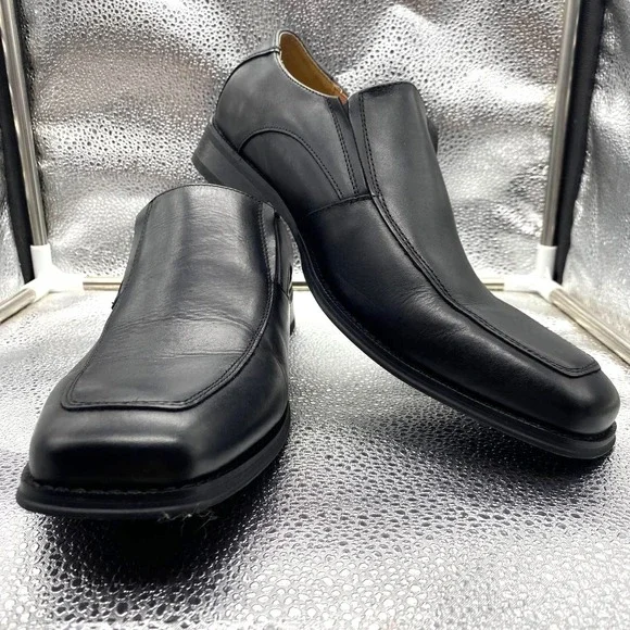 Joseph Abboud Dominic Venetian Loafer Shoes Mens 10 Black Leather Square‎ Toe