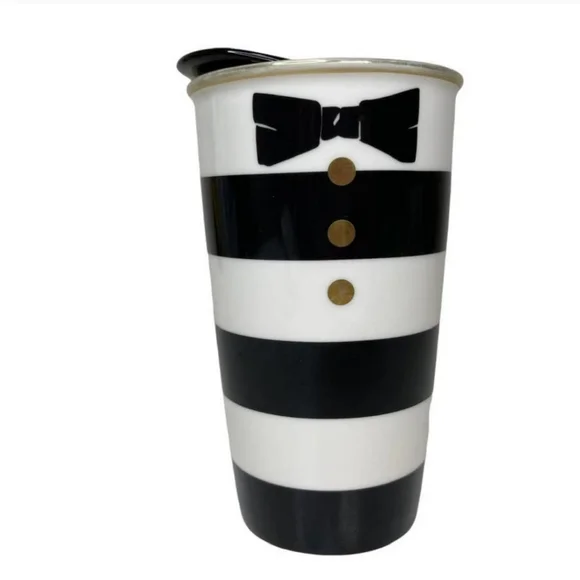 Starbucks +Stacey Bendet Alice and Olivia Striped‎ Tuxedo Bowtie Ceramic Mug