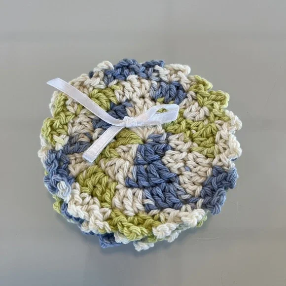 Handmade Crochet Coasters Set of 4 Blue‎ Green White Cottagecore New 5 Inches