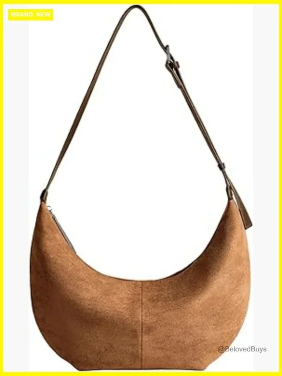 Faux Suede Hobo Crossbody Bag with Zipper Closure