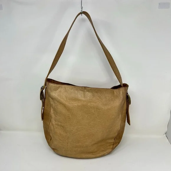 American Leather Co Embossed Leather Shoulder Bag Tan Brown Hobo Tote Purse