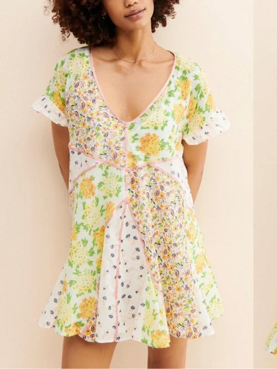 Free People Wildflower Patchwork Mini Dress SIZE S