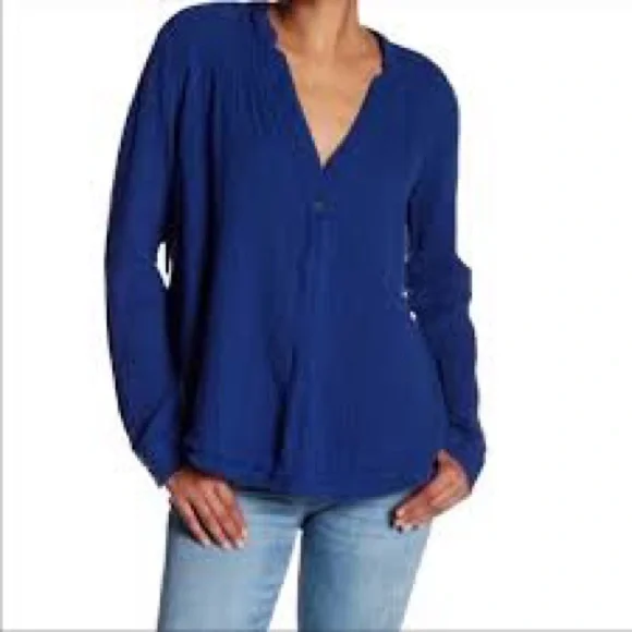 Free People‎ Changing Horizons Gauze Blue Pullover Top EUC Size Small