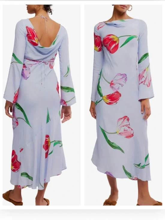 NWT Free people LadIe Tulip Print Long Sleeve Maxi Dress $198