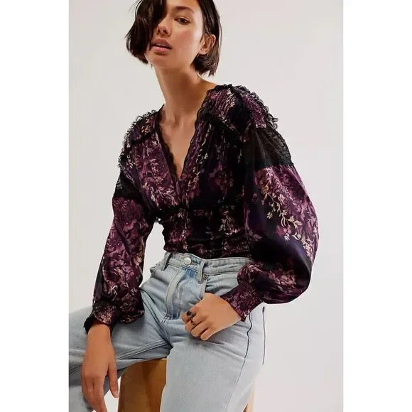 NWT Free People Worth the Wait Bodysuit in Black Combo, Size Small