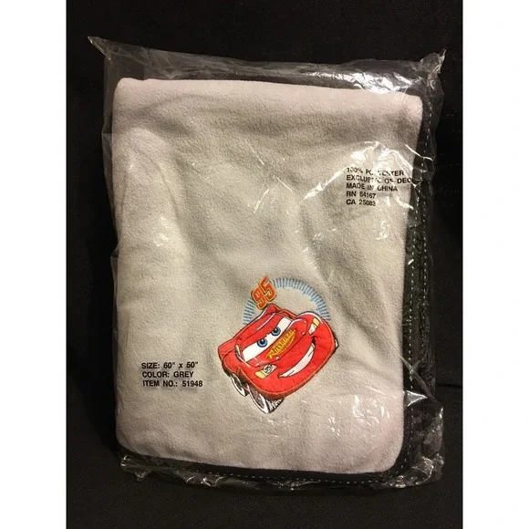 Disney Cars Lightning McQueen Grey Blanket Size 60 X 50 FLeece Plush Throw Pixar