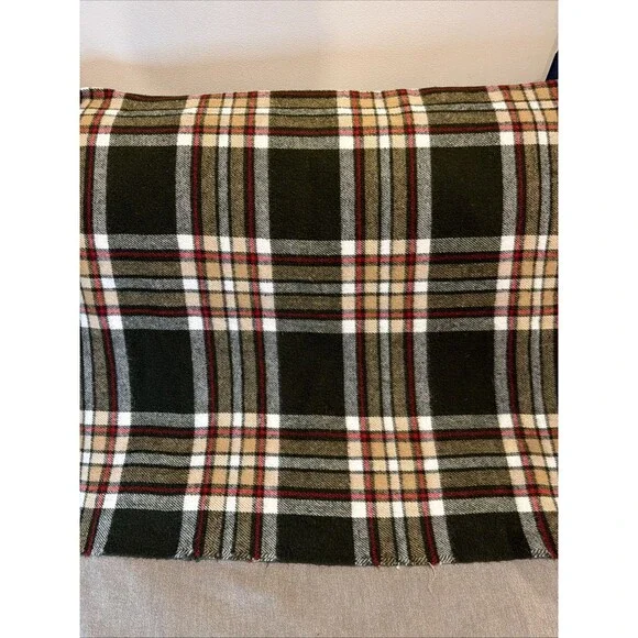 Faribo Wool Throw Blanket Brown White Red Plaid Fringe 57 inches x 43 inches VTG