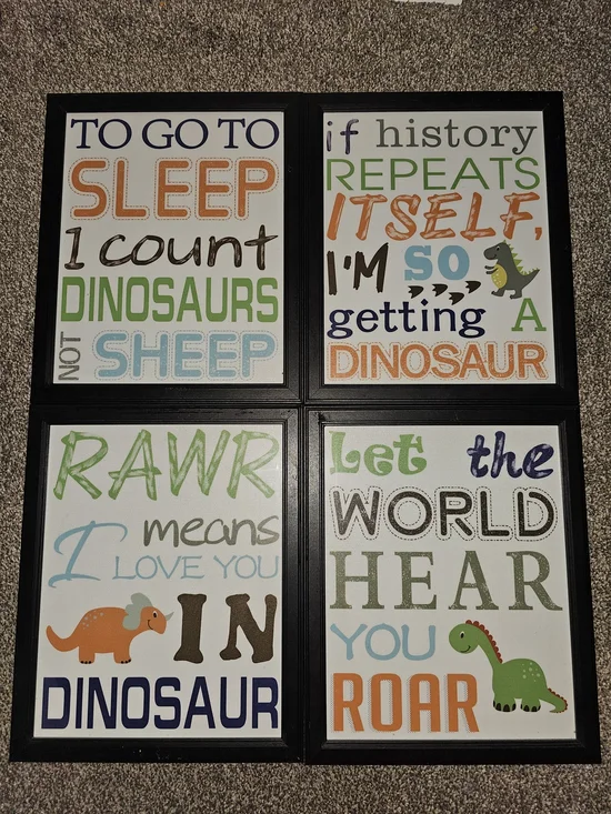 Dinosaur Nursery Wall Art Set - Green, Orange, Blue, Navy - WD 1