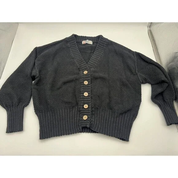 Free People FP Beach black Hailee Knit Cardigan Sweater Women's Size S coastal